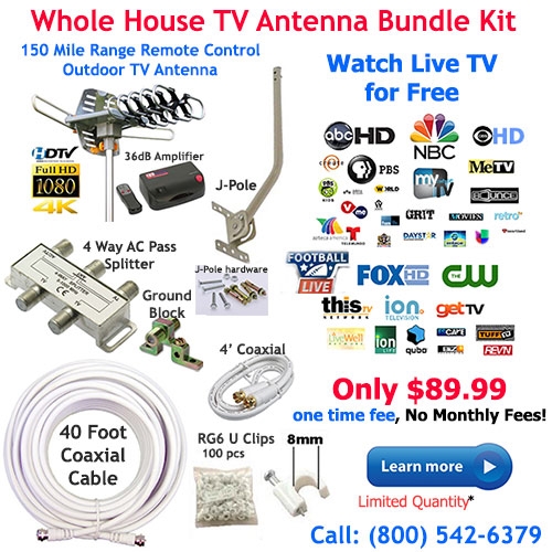 Outdoor Tv Antenna Bundle With Rotor Amplifier J Pole And 40 Foot Coaxial Cable